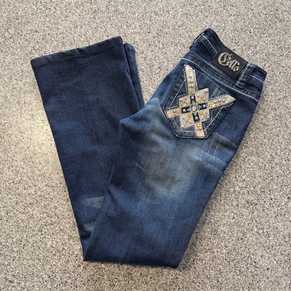 Cello Jeans Womens 8 29x32 Mid Rise Bootcut Studded Embellished Stretch